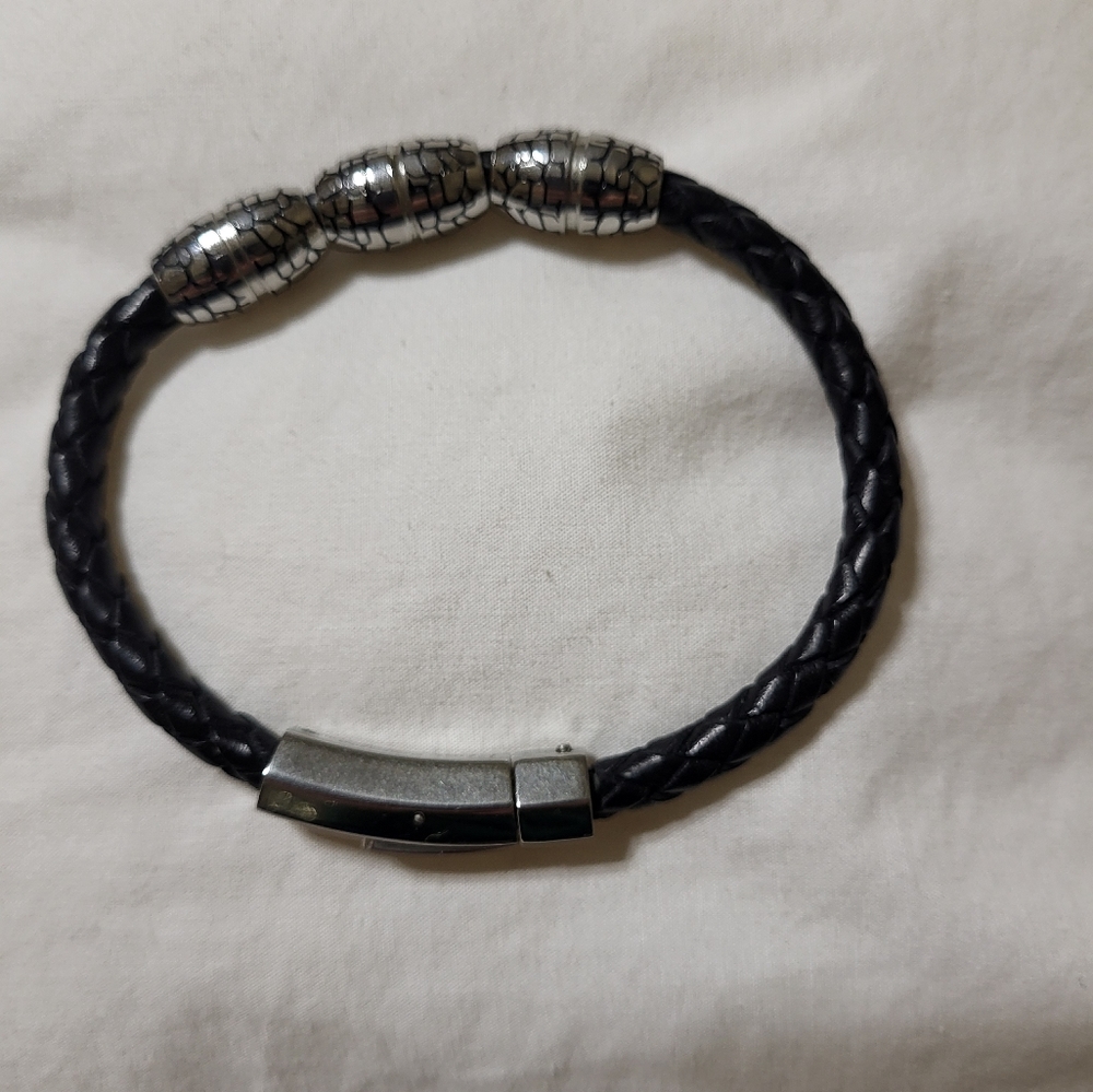PRIMO Stainless steel and leather men's bracelet, 8.5"